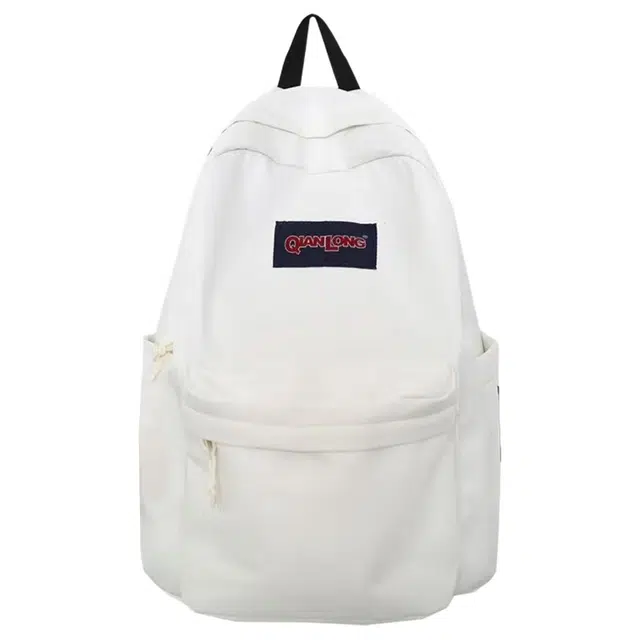 帕克熊 简约纯色时尚潮流初高中大学生上课通勤百搭轻便潮流 尼龙 双肩包 男女同款情侣款 白色/黑色/绿色