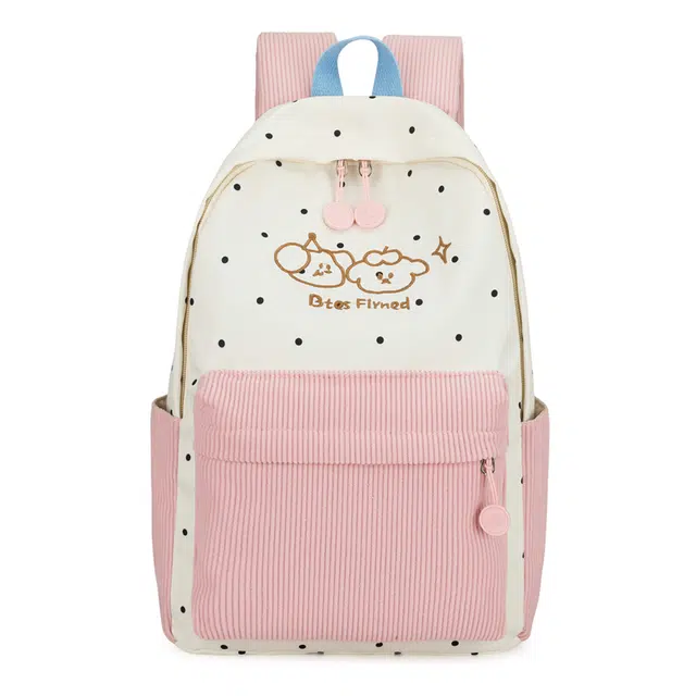 帕克熊 小清新学院风高颜值初高中大学上课通勤轻便 牛津布 双肩包 女款 粉白色