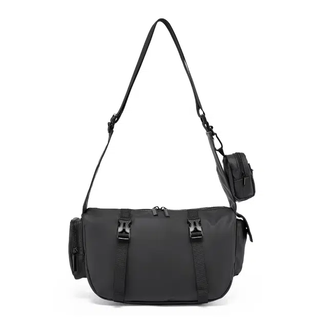 老人头 小众潮流高级感轻便百搭运动休闲骑行防水外出便携实用多功能 尼龙 单肩包斜挎包 男女同款情侣款 黑色