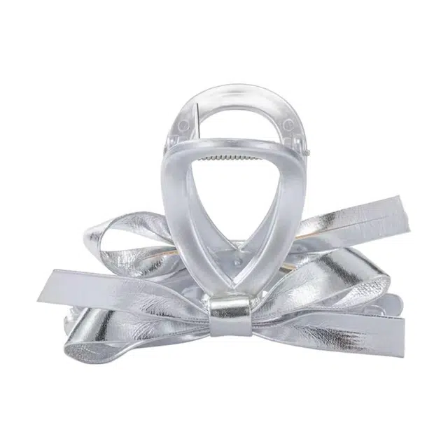 希铃 高级感气质 银色皮质蝴蝶结 亚克力 发夹 女款