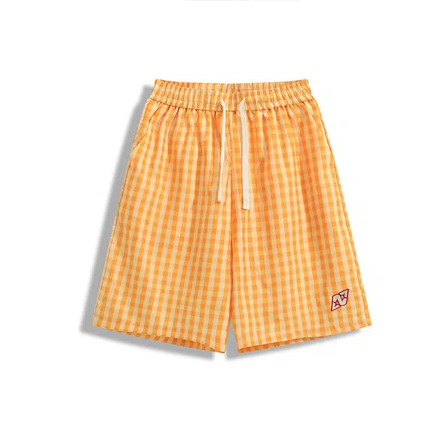 欧路得 美式撞色格子夏季薄款冰丝速干沙滩五分裤运动中裤休闲短裤 男款
