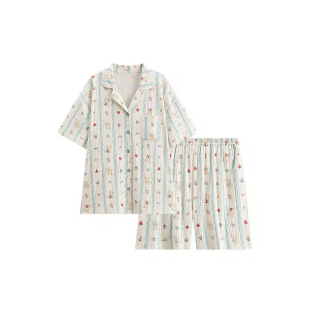 潞优野 纯棉短袖长裤休闲可爱夏季睡衣套装 女款