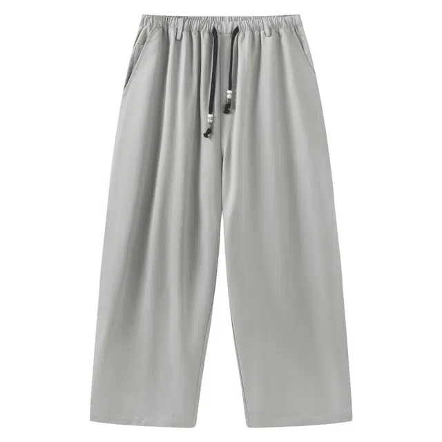 江南先生 日系直筒阔腿弯刀纯色基础款宽松百搭中腰系带松紧可调节休闲裤 男款