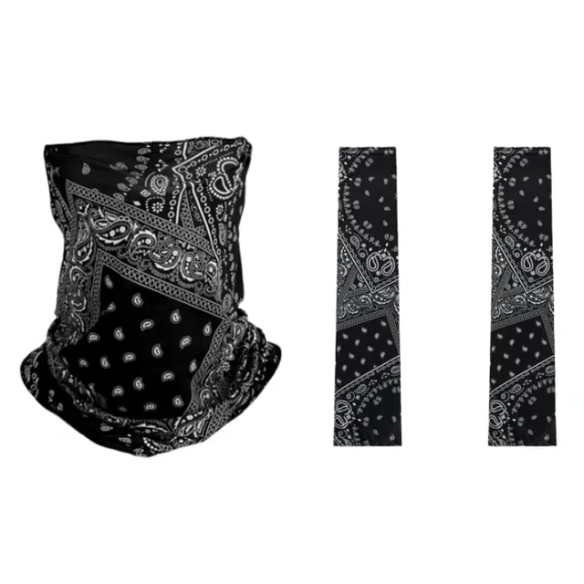 优莲茵 冰丝面罩袖套全脸护颈一体开车面纱 防紫外线腰果花纹图案耳脸罩手袖 聚酯纤维 防晒袖 男女同款情侣款