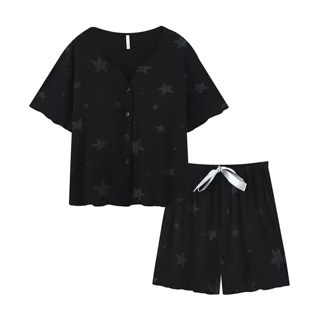 俞兆林 自带胸垫简约星星卡通柔软短袖短裤宽松舒适两件套家居夏季睡衣套装 女款