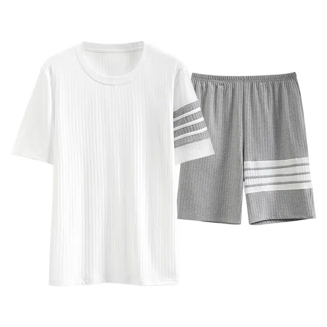 好福份 纯色简约休闲家居服短袖五分裤夏季睡衣套装 男款