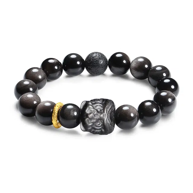 【普陀山官方已过香】 普陀山文创 新中式祥瑞醒狮串珠 时来运运猫眼国风手饰#好运 礼盒装 黑曜石 手串 男女同款情侣款