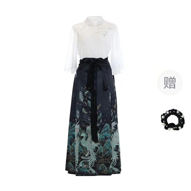 雾闪闪 新中式高端立领刺绣流苏衬衣仿织金妆花高清印花明制汉服马面裙裙装套装 女款