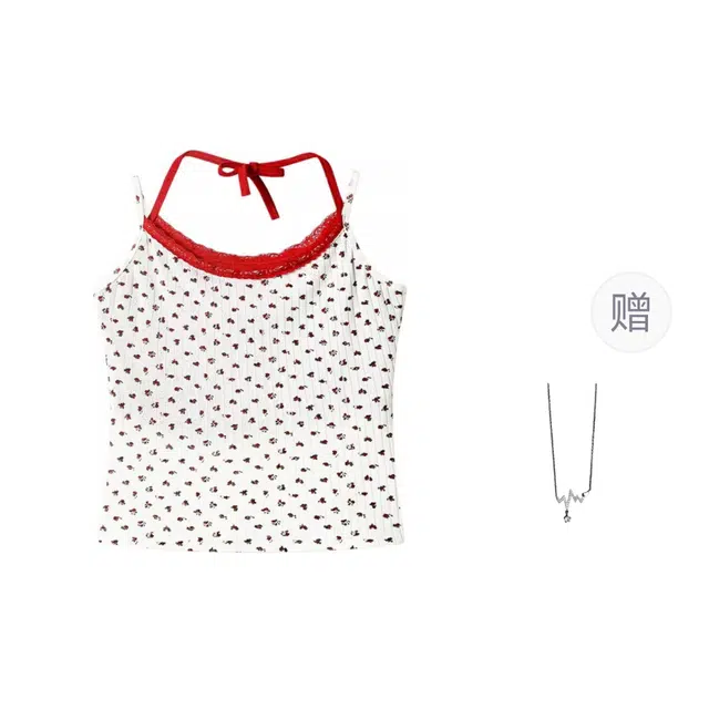 识恩 纯欲假两件碎花挂脖打底衫修身上衣吊带 女款