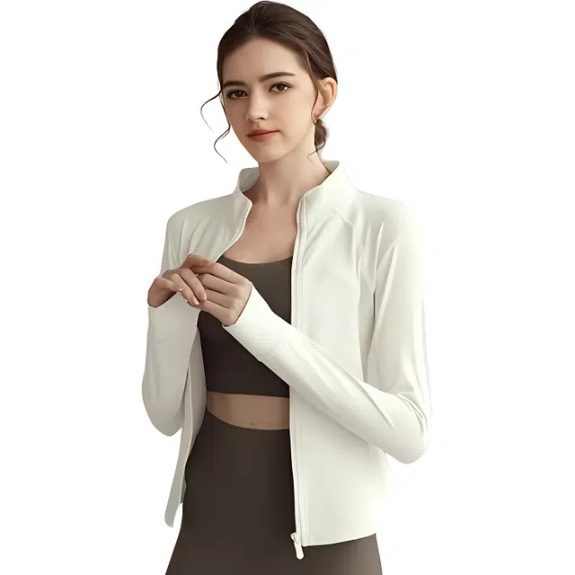 怪力萝莉  显瘦百搭跑步健身衣弹力紧身长袖立领防风  瑜伽外套  女款