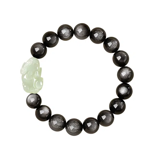 【玉见貔貅】 熊银匠 八方来财 吉祥如意 招财好运 福运满满 新中式国潮银曜石转运珠 简约大气 男朋友 父亲 黑曜石 手串 男女同款情侣款