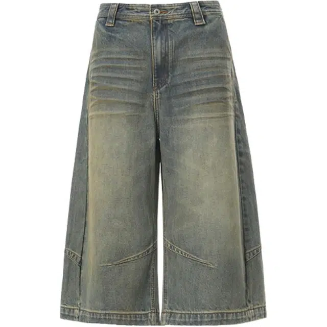 拾籍 美式休闲复古设计廓形水洗阔腿裤夏季高腰宽松直筒七分裤时尚潮流牛仔短裤 女款