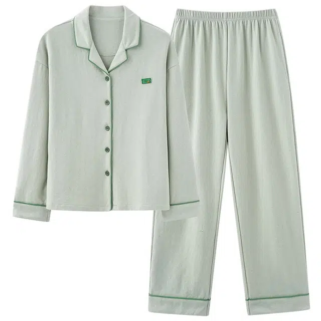 好福份 居家纯色简约风舒适休闲家居服长袖长裤秋季睡衣套装 女款