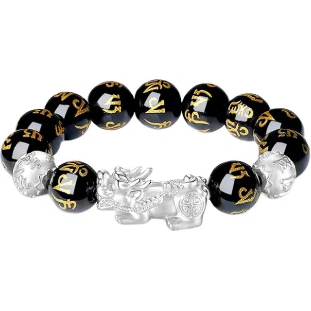 【S999足银纯银】 七好美银 招财貔貅吞金兽八方来财 国潮复古新中式 文玩佛珠 平安喜乐 步步高升转运珠 玛瑙 手串 男款