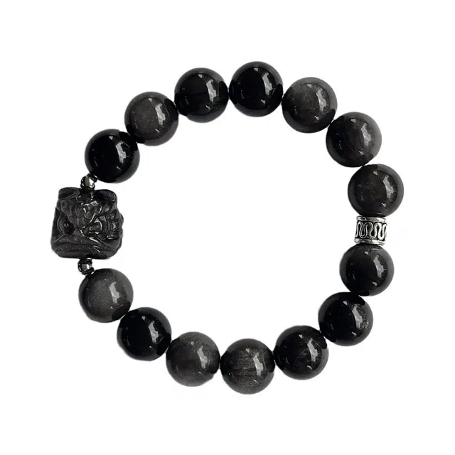 久爱 【净化霉运接好运】醒狮转运珠提升磁场能量招财纳福水逆退散国潮大气 黑曜石 手串 男款