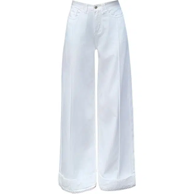 拾籍 美式清爽透气高腰宽松显瘦夏季街头潮流翻边拼接百搭休闲垂感牛仔裤 女款