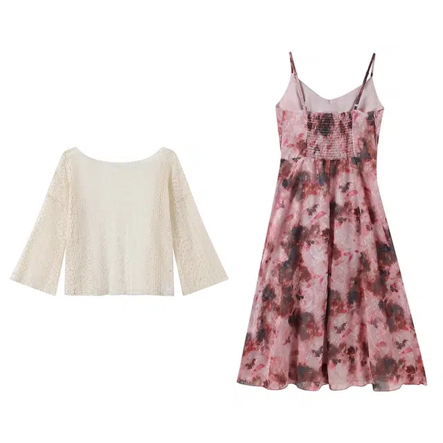 古莲菲 度假风吊带连衣裙碎花度假长裙裙装套装 女款