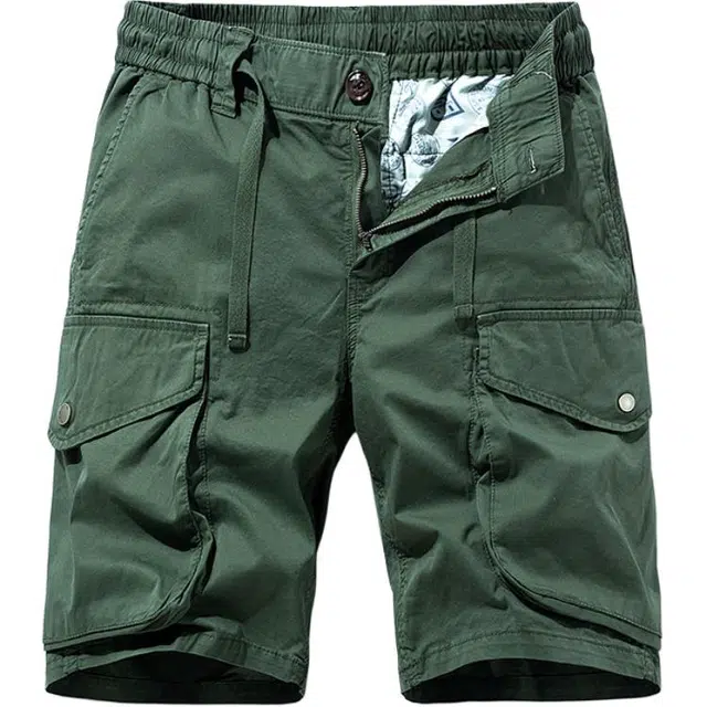 前进牛 日系复古潮牌平纹布中腰纯色休闲宽松直筒美式潮流松紧腰五分运动中裤工装短裤 男女同款