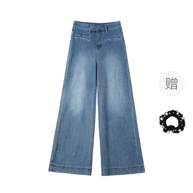 雾闪闪 复古高腰阔腿宽松直筒潮流时尚百搭休闲辣妹通勤牛仔裤 女款