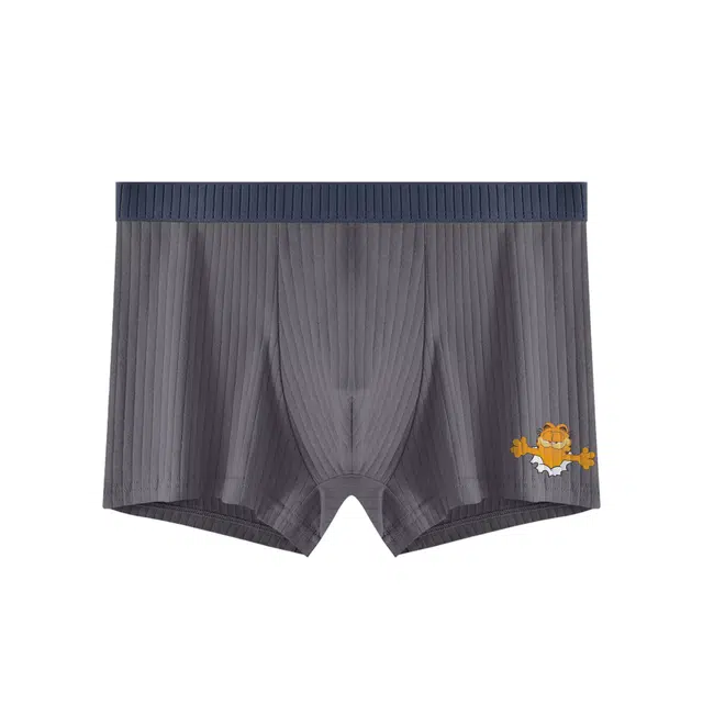 加菲猫家族 男士纯棉抗菌裆四角裤头抽条纯色中腰舒适全棉透气平角裤内裤 男款