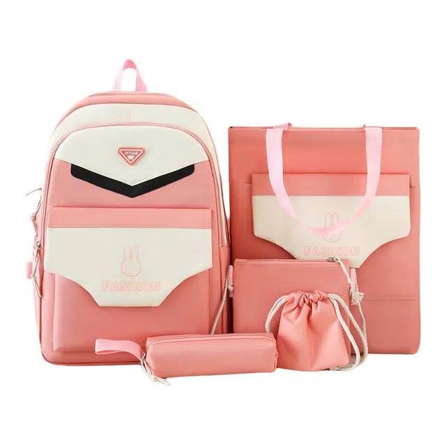 南潇湘 撞色系轻便百搭个性气质高级感潮流时尚上课书包 帆布 双肩包组合装 男女同款情侣款 多色