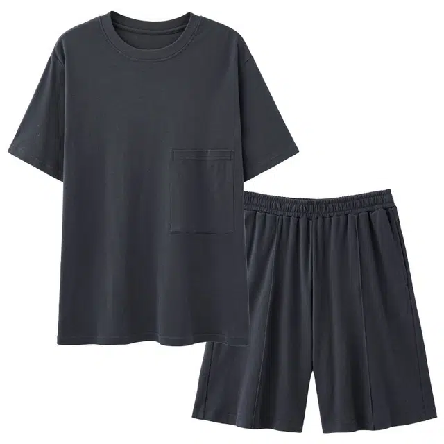 好福份 薄款纯色简约风休闲家居服短袖五分裤夏季睡衣套装 男款