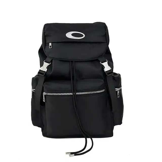 笛贝嘉 简约纯色大容量暗黑风百搭通勤 尼龙 双肩包 男女同款情侣款 黑色