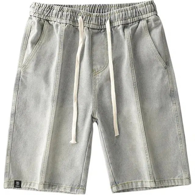 巴塞罗那足球俱乐部 美式复古简约基础款做旧水洗舒适休闲通勤百搭多口袋松紧抽绳系带无性别主义牛仔短裤 男女同款