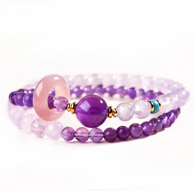 【匠心手作 紫定上岸】 灵菲  考试上岸招财转运双圈叠戴 新中式小众高级感百搭 九紫离火#好运处理 紫水晶 手串 女款