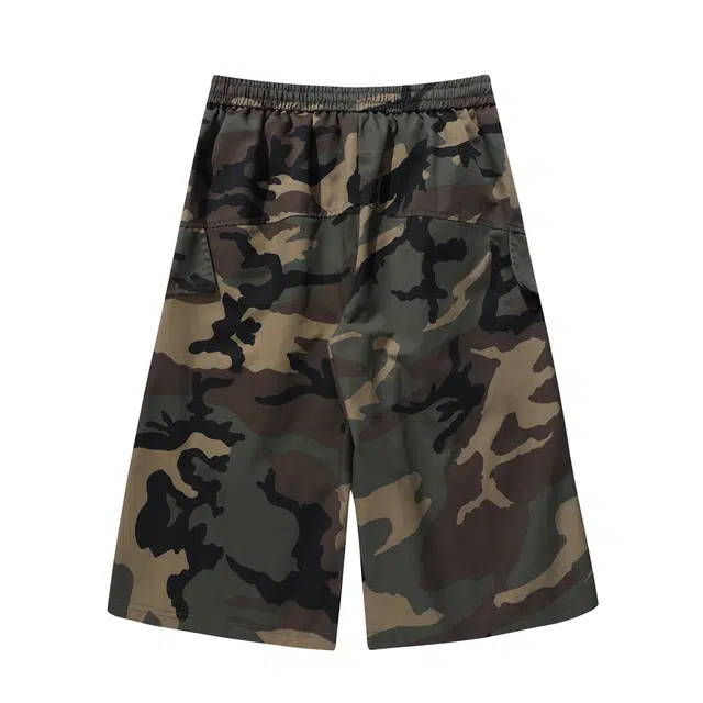 加荣 美式复古薄款透气潮牌百搭宽松阔腿裤休闲迷彩工装短裤 男女同款