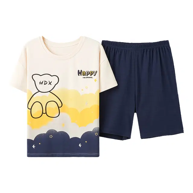 莫代尔 甜美少女系列 舒适透气可外穿小熊印花家居服短袖三分裤夏季睡衣套装 女款