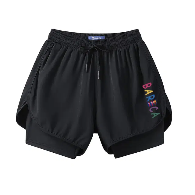 巴塞罗那足球俱乐部 美式户外训练速干透气假两件运动三分休闲短裤 男女同款