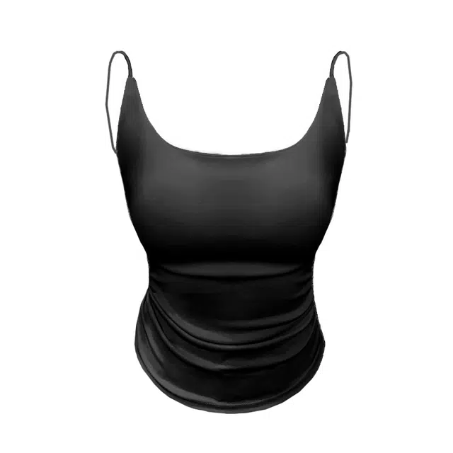 黑恐龙 自带胸垫-纯欲吊带夏季辣妹调节肩带侧边褶皱修身可外穿遮副乳美背内搭上衣背心 女款
