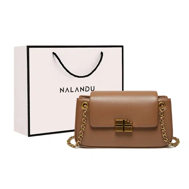 纳兰杜 小众女包时尚百搭款潮流女生高颜值优雅耐看质感小包 牛皮 单肩包斜挎包链条包 小号 女款 棕色
