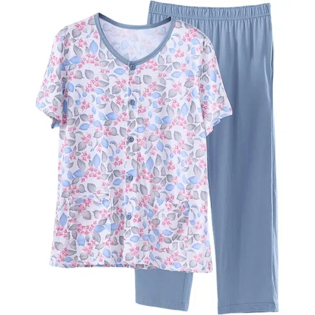 雅鹿 家居服纯棉短袖长裤碎花睡衣套装 女款