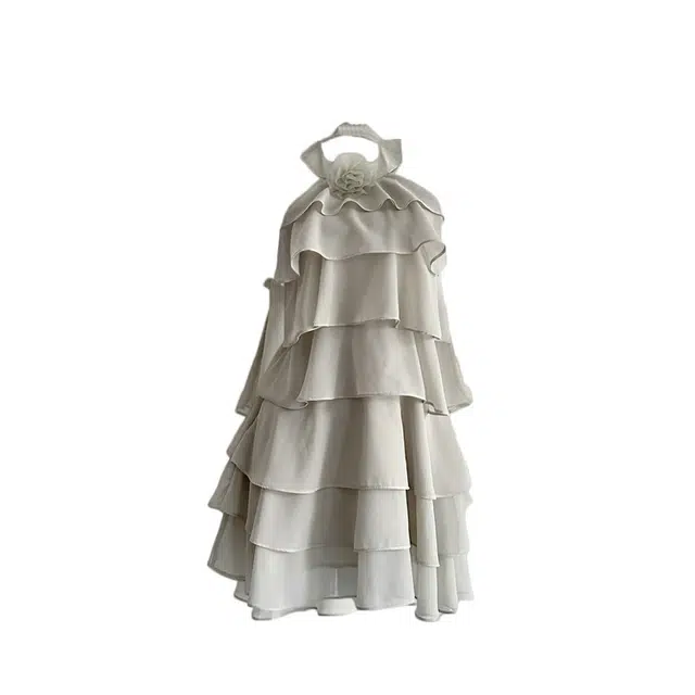 敲模女孩 纯欲风荷叶边雪纺仙收腰层次感气质设计感度假风无袖连衣裙 女款