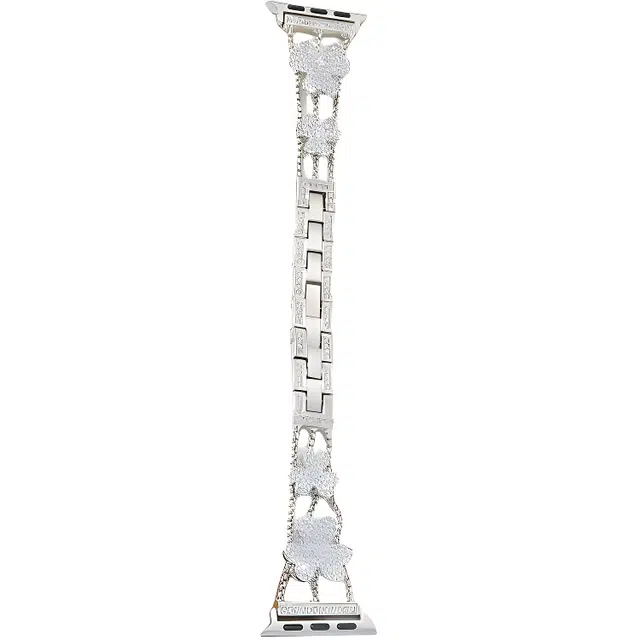 老佳 苹果适用 手表表带 金属材质 三叶草镶钻手链式表带男女通用