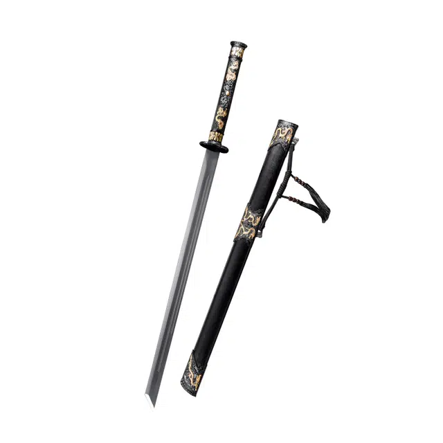 天子剑 双色双龙战刀 合金雕刻装饰高锰钢刃唐横刀龙凤檀木鞘摆件未开刃 成品模型