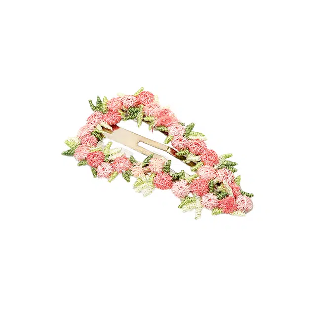如花梦 粉色爱心花朵高级感后脑勺盘发鲨鱼 亚克力 发夹 女款