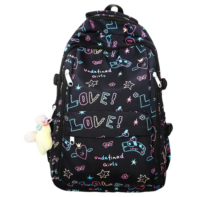 恒源祥 日系简约涂鸦卡通印花上学书包 尼龙 背包双肩包 小号 女款 多色