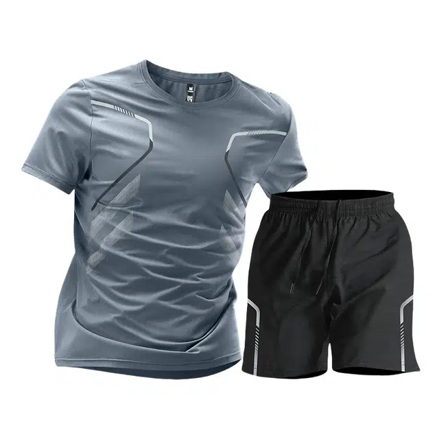 浪莎 运动冰丝速干衣短袖短裤羽毛球训练服健身套装 男款