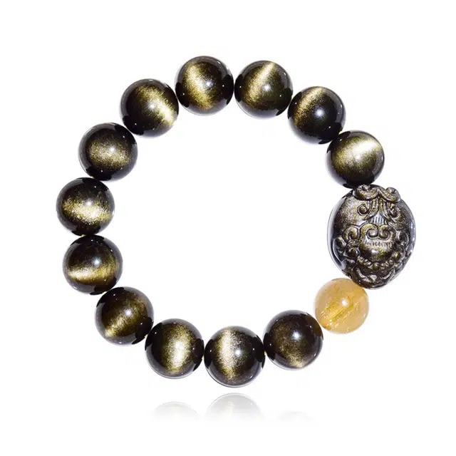 谧月珠宝 水逆退散 逢考必过 前程似锦 新中式招财转运 金闪闪耀 时尚简约百搭天然 黑曜石 手串 男女同款情侣款