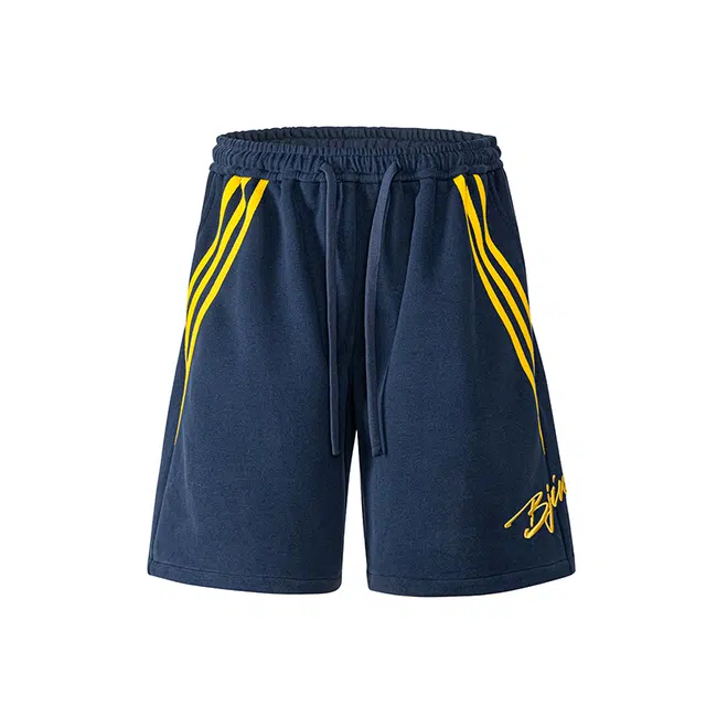 欧路得 美式条纹夏季潮牌刺绣运动五分裤子高街三条杠中裤休闲短裤 男款