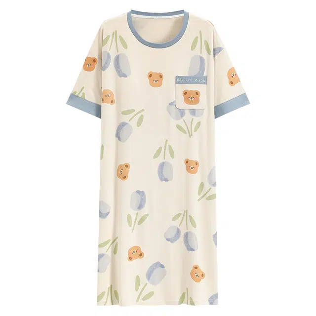 浮光岛屿 简约柔软可爱清新高级感带胸垫短袖休闲舒适亲肤凉爽透气可外穿家居服睡裙 女款 礼盒装 浅黄色