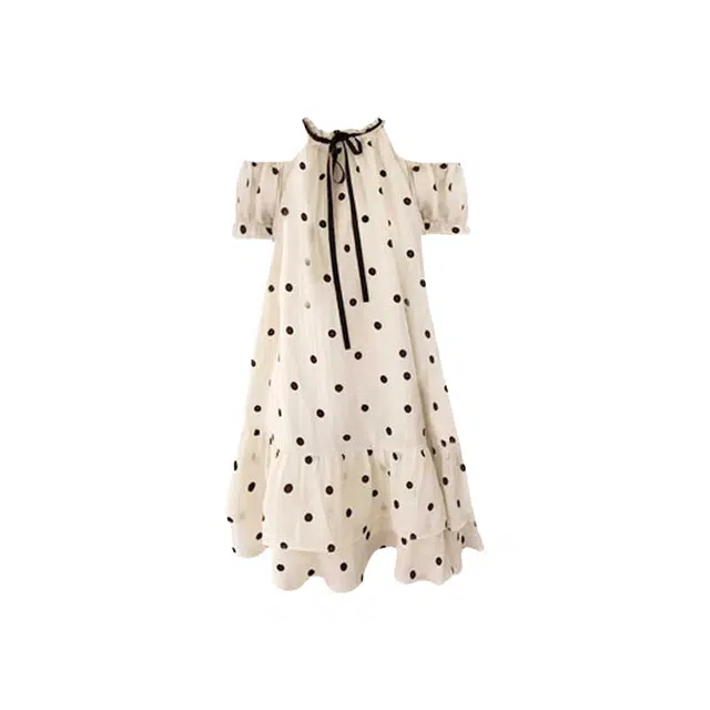木清清 法式气质波点挂脖夏季女小个子收腰显瘦蓬蓬娃娃裙短袖连衣裙 女款