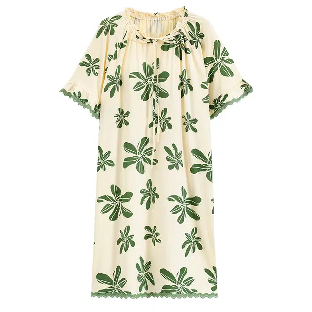 浮光岛屿 简约柔软可爱高级感带胸垫短袖休闲舒适亲肤凉爽透气可外穿家居服睡裙 女款 礼盒装 浅绿色