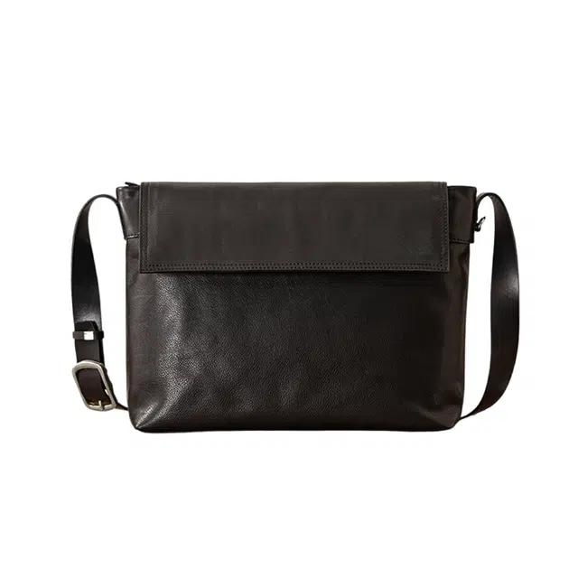 后步 原创日式简约通勤真皮 牛皮 斜挎单肩包 大号 男女同款情侣款 黑色