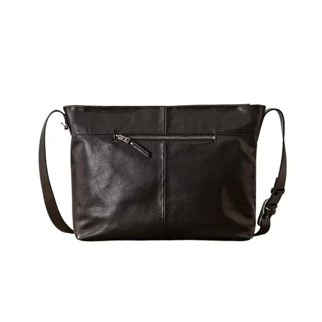 后步 原创日式简约通勤真皮 牛皮 斜挎单肩包 大号 男女同款情侣款 黑色