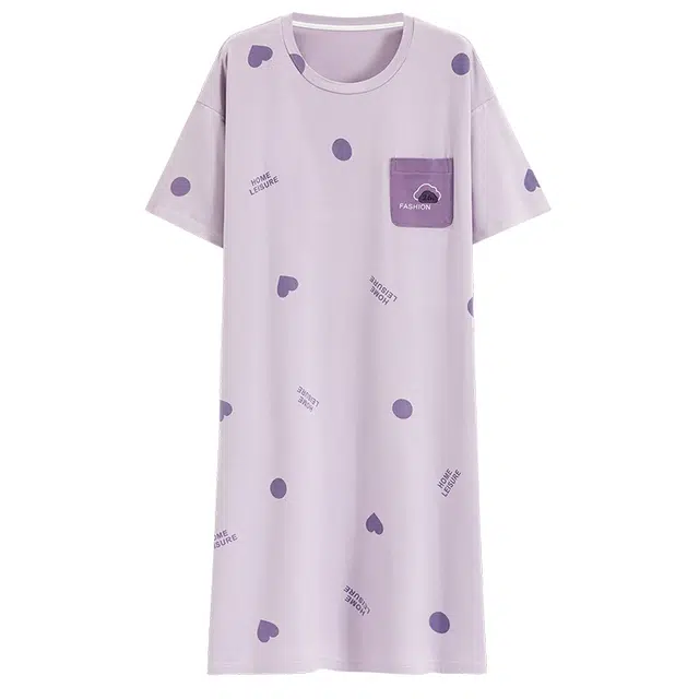 浮光岛屿 简约柔软时尚字母高级感带胸垫短袖休闲舒适亲肤透气可外穿家居服睡裙 女款 礼盒装 紫色