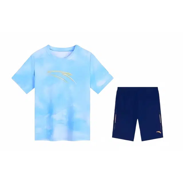 安踏儿童 圆领套头上衣松紧短裤儿童泳装 蓝色/深蓝色 青少年